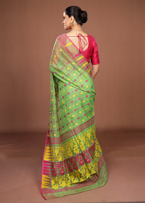Green Jamdani Cotton Saree Without Blouse Piece