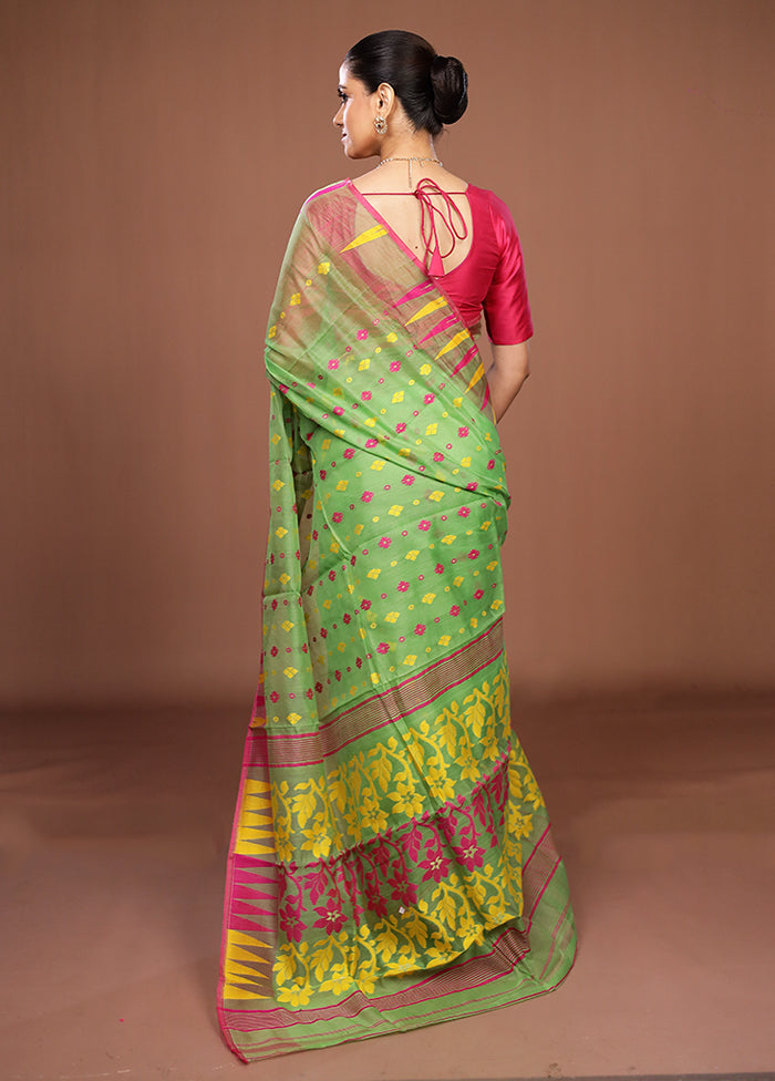 Green Jamdani Cotton Saree Without Blouse Piece