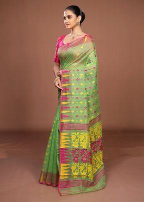 Green Jamdani Cotton Saree Without Blouse Piece