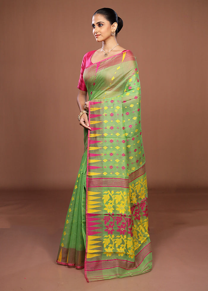 Green Jamdani Cotton Saree Without Blouse Piece