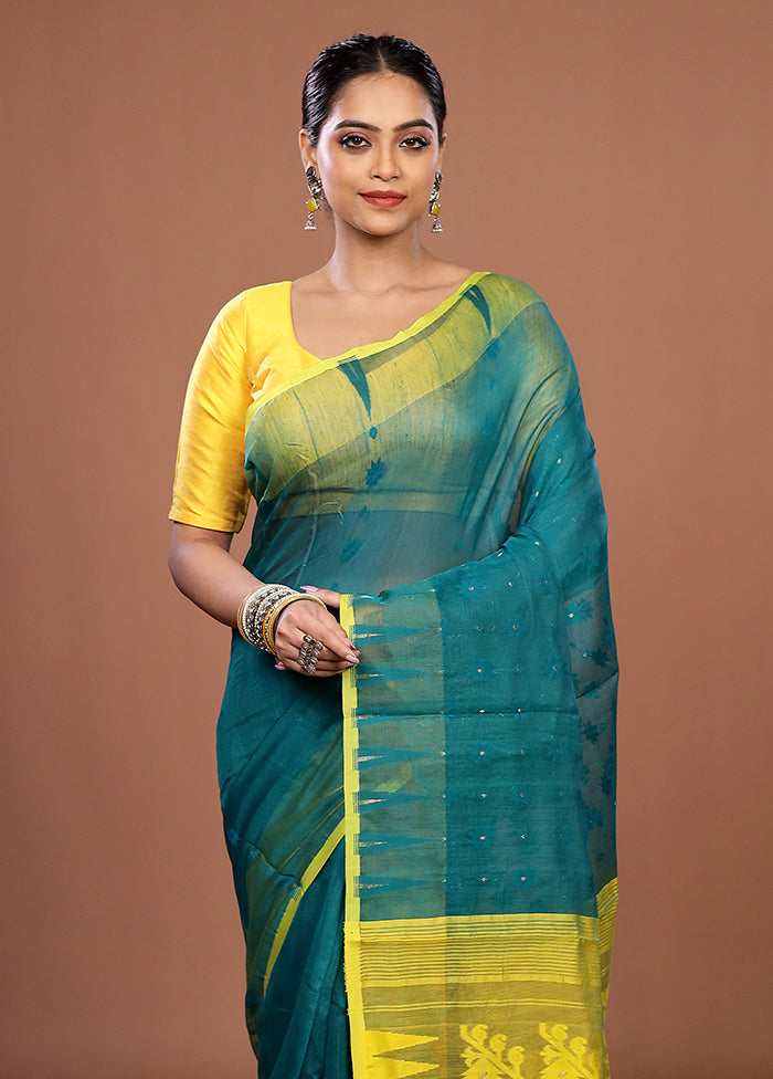 Green Jamdani Cotton Saree Without Blouse Piece