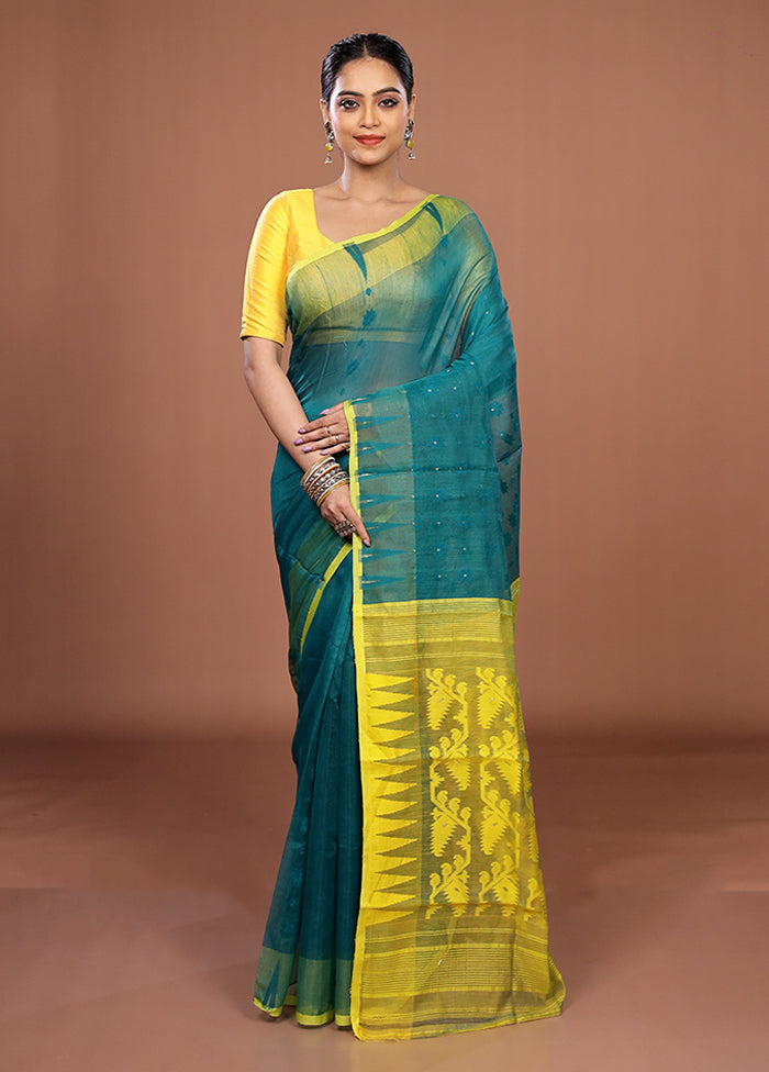 Green Jamdani Cotton Saree Without Blouse Piece