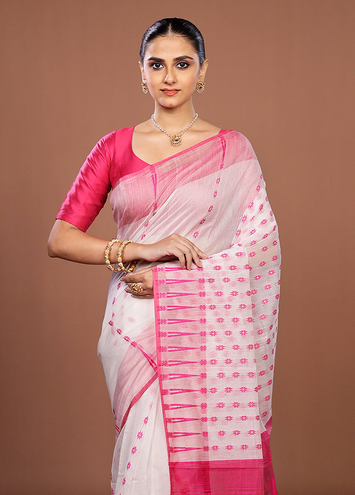 Pink Jamdani Cotton Saree Without Blouse Piece