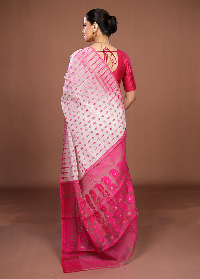 Pink Jamdani Cotton Saree Without Blouse Piece