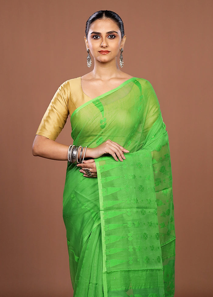Green Jamdani Cotton Saree Without Blouse Piece