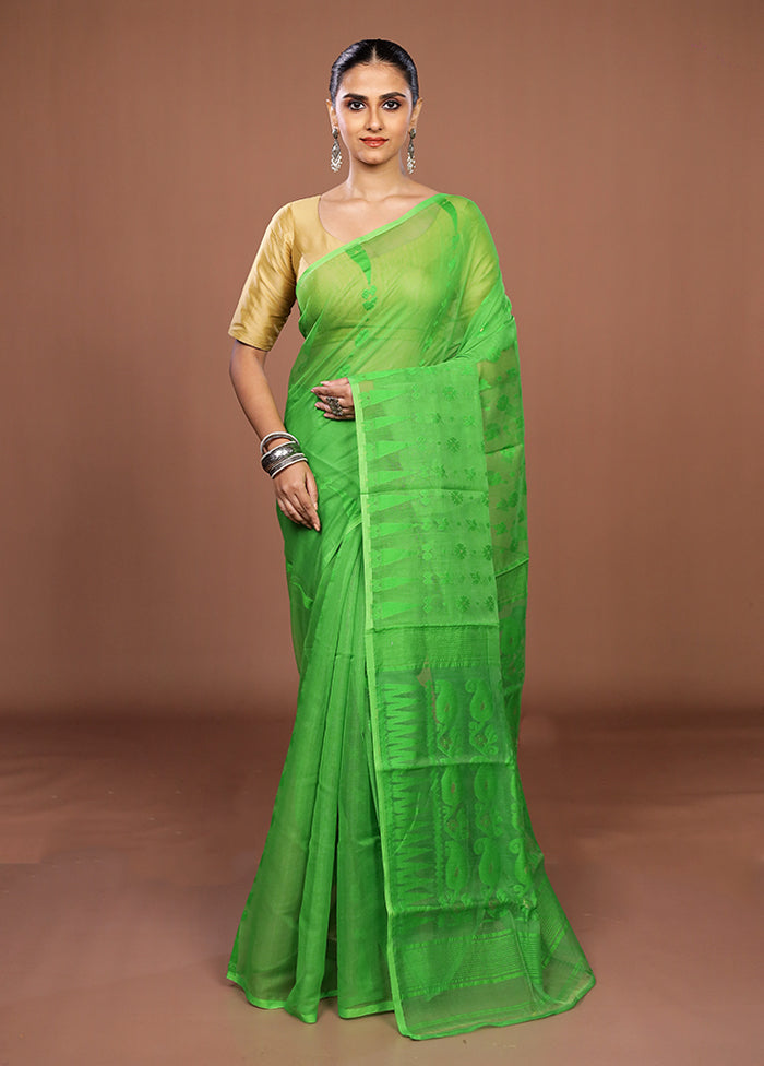 Green Jamdani Cotton Saree Without Blouse Piece