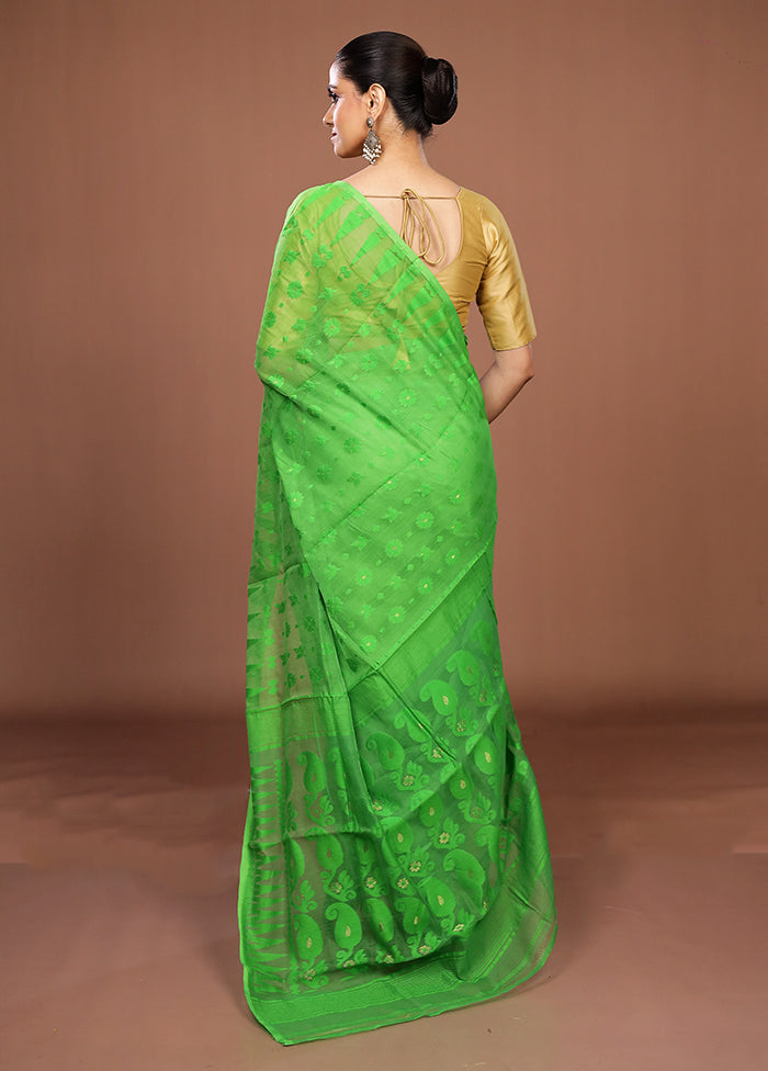 Green Jamdani Cotton Saree Without Blouse Piece