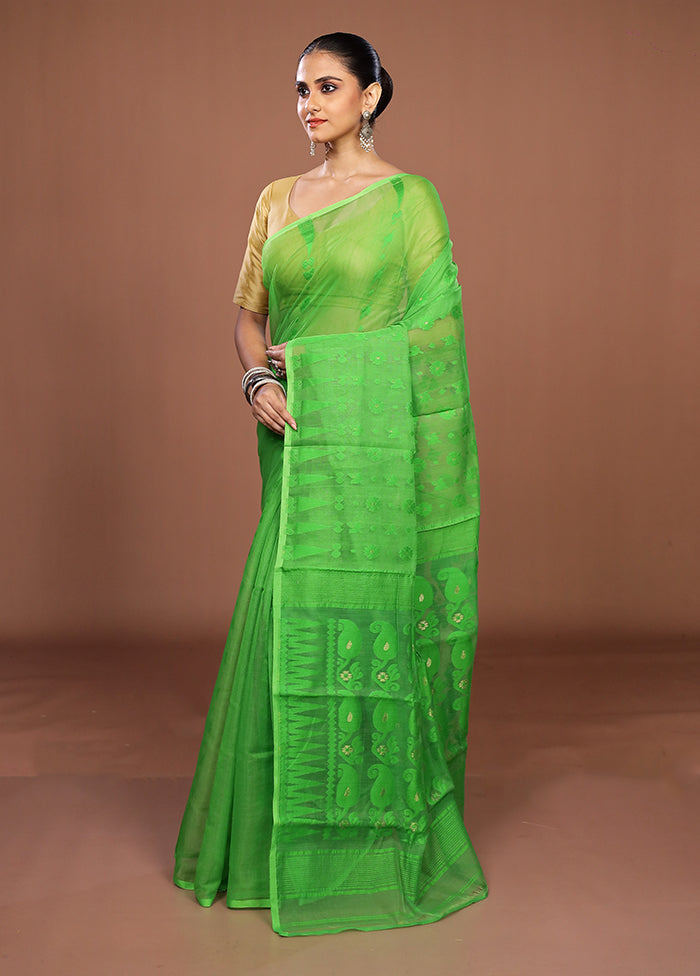 Green Jamdani Cotton Saree Without Blouse Piece