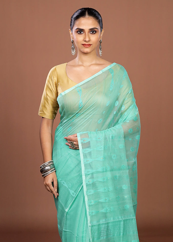 Green Jamdani Cotton Saree Without Blouse Piece