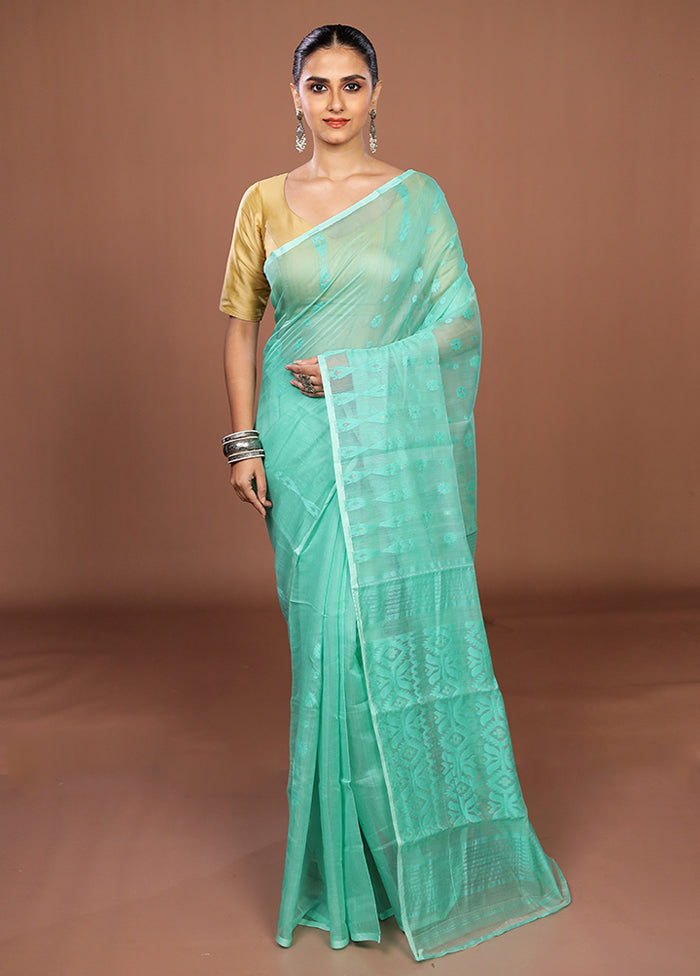 Green Jamdani Cotton Saree Without Blouse Piece
