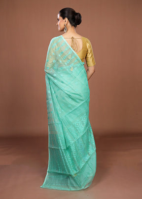 Green Jamdani Cotton Saree Without Blouse Piece