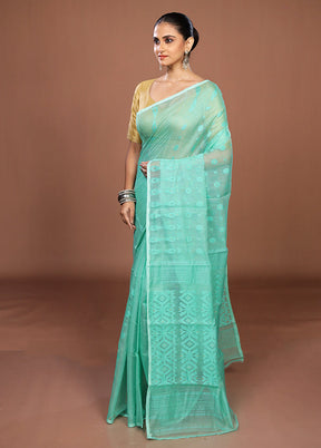 Green Jamdani Cotton Saree Without Blouse Piece