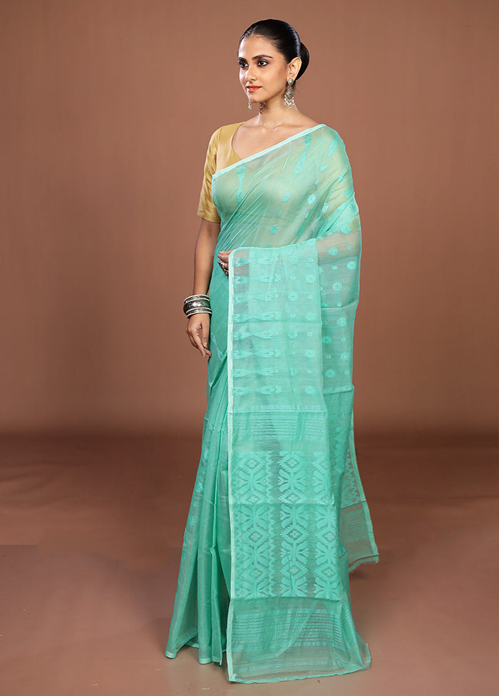 Green Jamdani Cotton Saree Without Blouse Piece