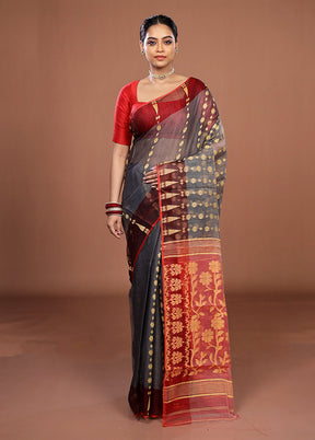 Maroon Jamdani Cotton Saree Without Blouse Piece