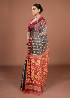 Maroon Jamdani Cotton Saree Without Blouse Piece