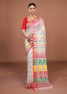 White Jamdani Cotton Saree Without Blouse Piece