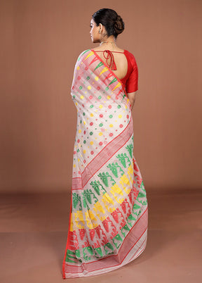 White Jamdani Cotton Saree Without Blouse Piece