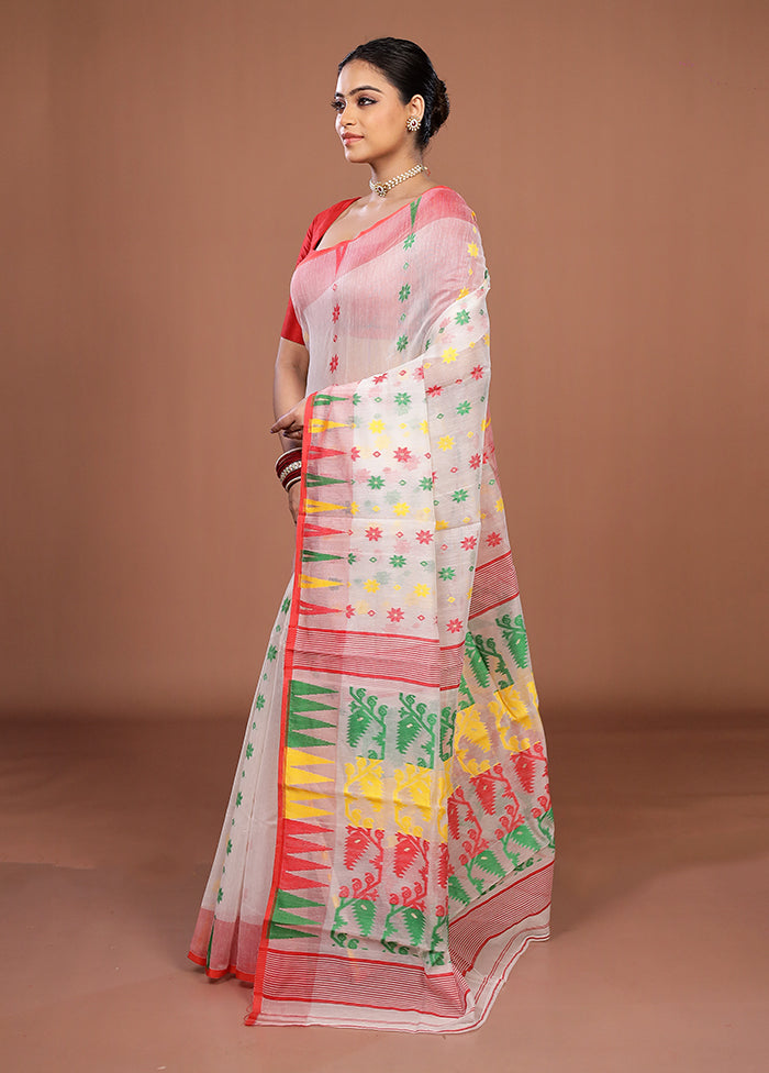 White Jamdani Cotton Saree Without Blouse Piece