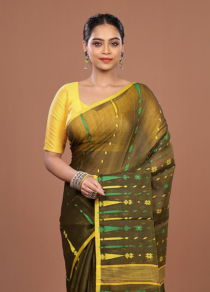 Brown Jamdani Cotton Saree Without Blouse Piece