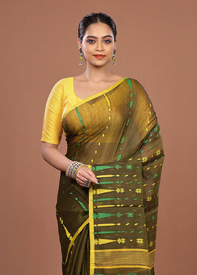 Brown Jamdani Cotton Saree Without Blouse Piece