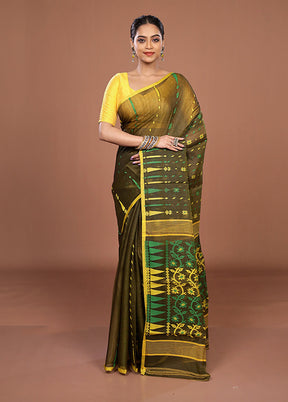 Brown Jamdani Cotton Saree Without Blouse Piece