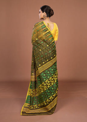 Brown Jamdani Cotton Saree Without Blouse Piece