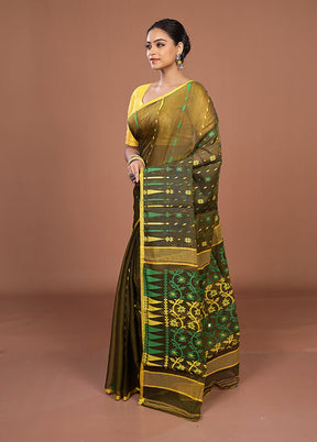 Brown Jamdani Cotton Saree Without Blouse Piece