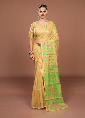 Cream Jamdani Cotton Saree Without Blouse Piece