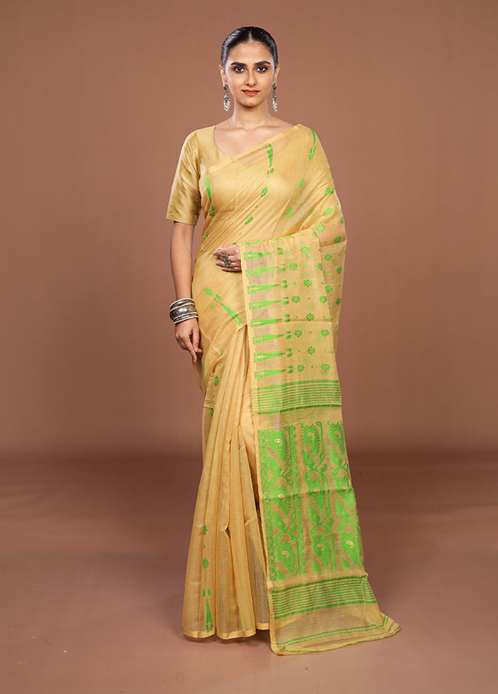 Cream Jamdani Cotton Saree Without Blouse Piece