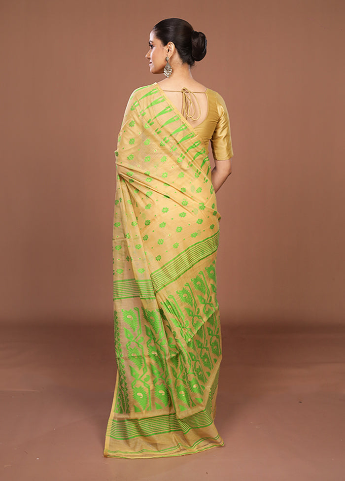 Cream Jamdani Cotton Saree Without Blouse Piece