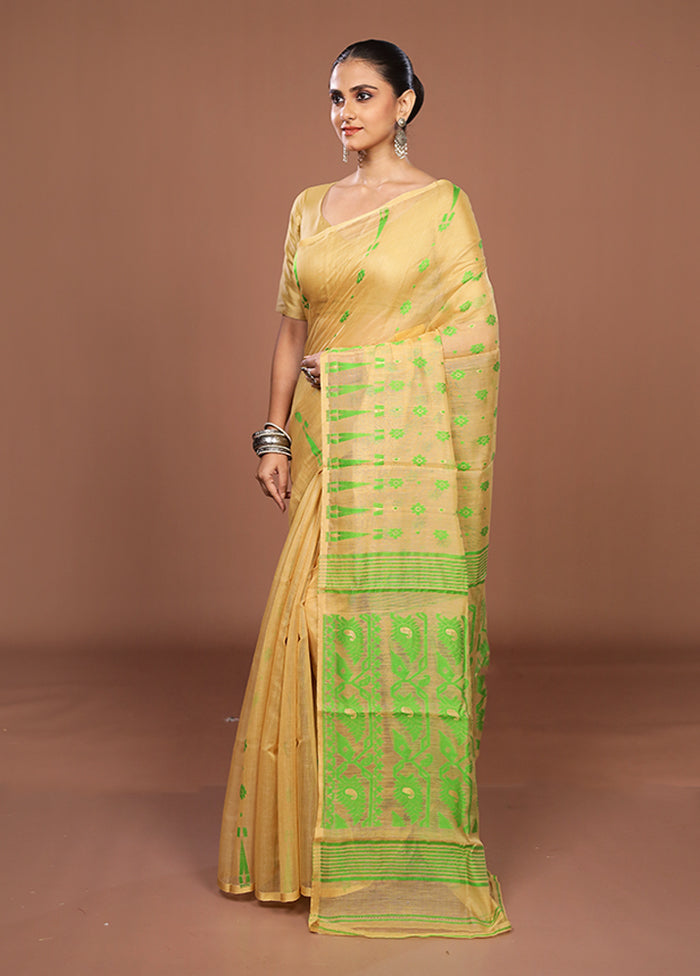 Cream Jamdani Cotton Saree Without Blouse Piece