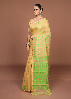 Cream Jamdani Cotton Saree Without Blouse Piece