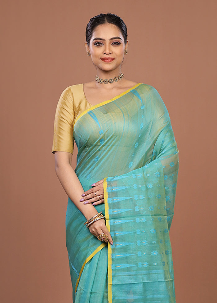 Green Jamdani Cotton Saree Without Blouse Piece