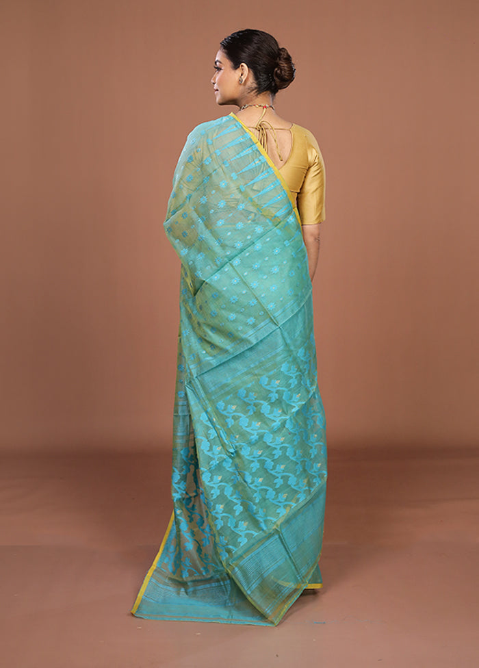 Green Jamdani Cotton Saree Without Blouse Piece