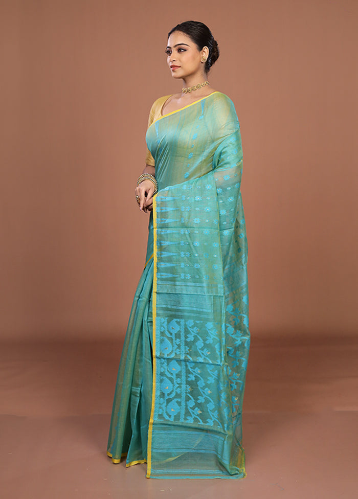 Green Jamdani Cotton Saree Without Blouse Piece