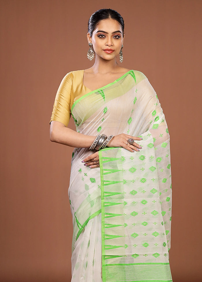 White Jamdani Cotton Saree Without Blouse Piece