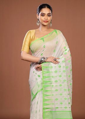 White Jamdani Cotton Saree Without Blouse Piece