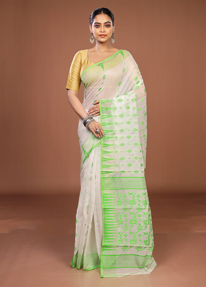 White Jamdani Cotton Saree Without Blouse Piece