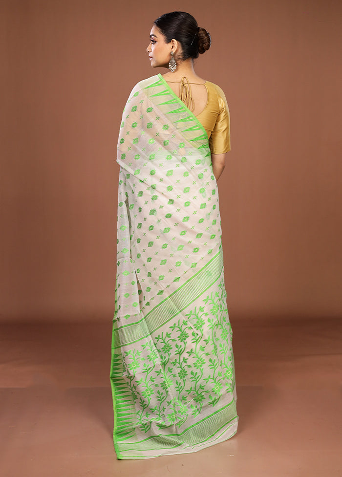 White Jamdani Cotton Saree Without Blouse Piece