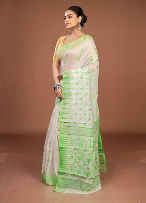 White Jamdani Cotton Saree Without Blouse Piece