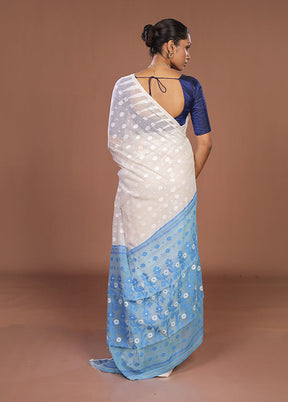 Blue Jamdani Cotton Saree Without Blouse Piece