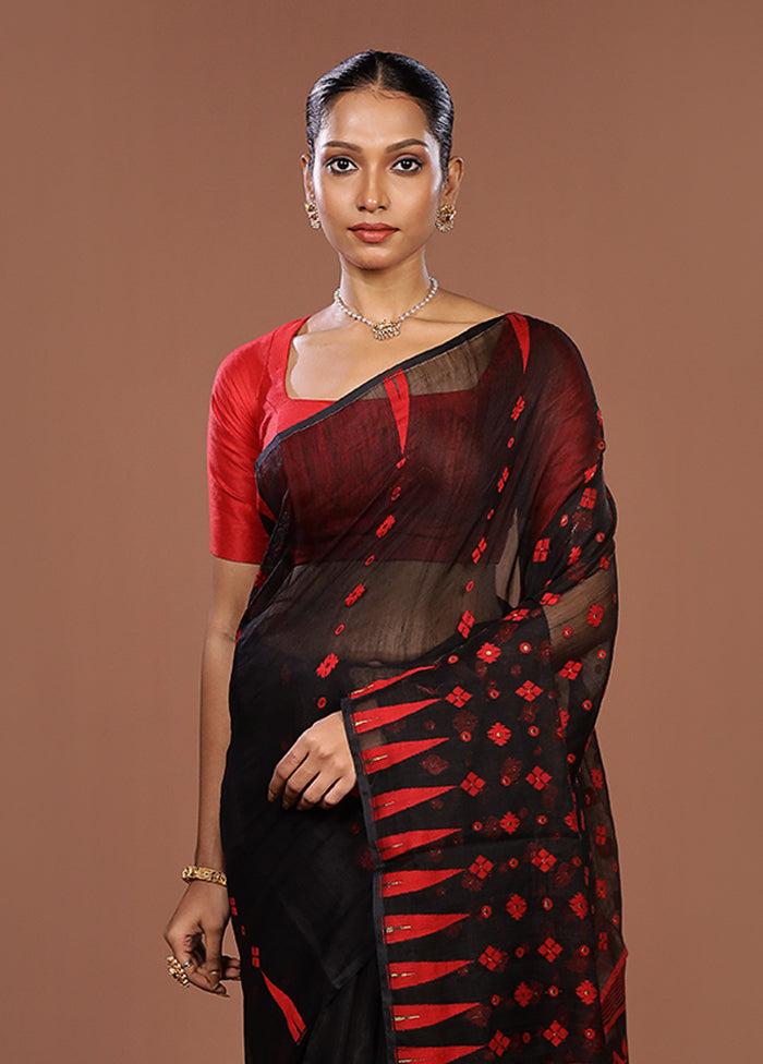 Black Jamdani Cotton Saree Without Blouse Piece