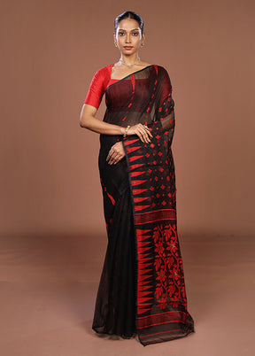 Black Jamdani Cotton Saree Without Blouse Piece