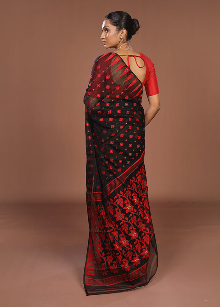 Black Jamdani Cotton Saree Without Blouse Piece