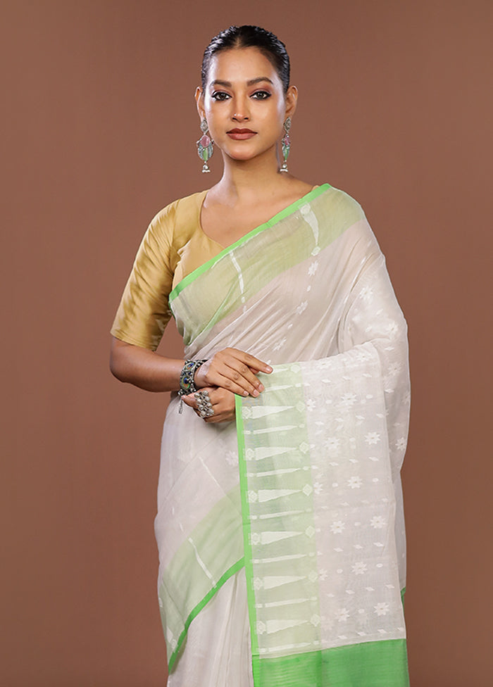 Green Jamdani Cotton Saree Without Blouse Piece