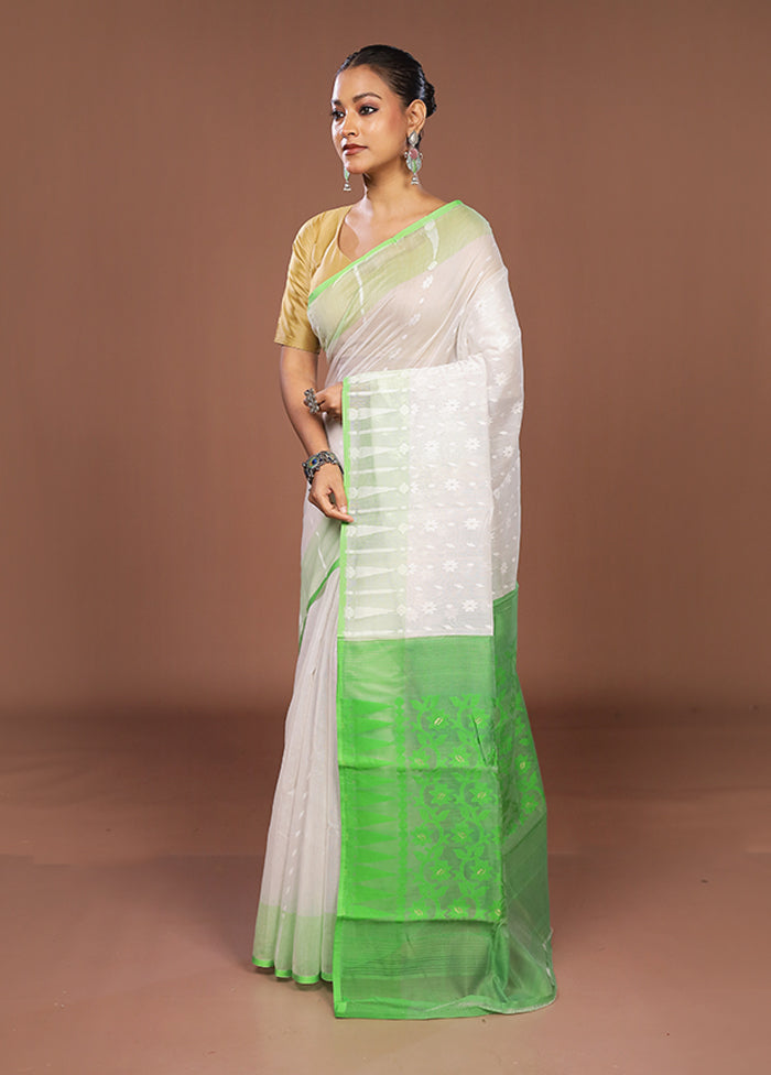 Green Jamdani Cotton Saree Without Blouse Piece