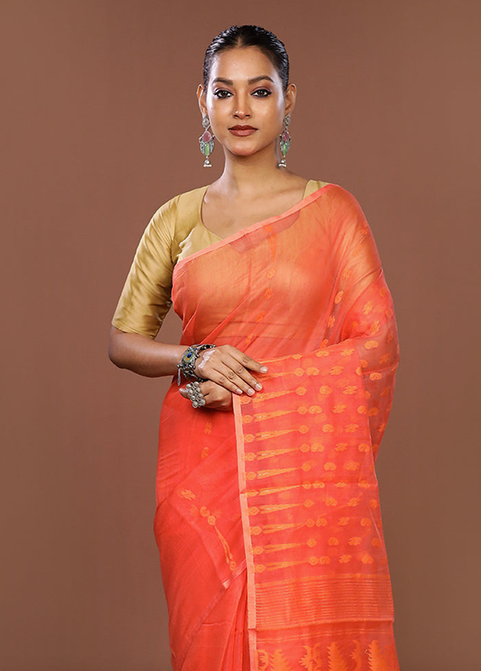 Pink Jamdani Cotton Saree Without Blouse Piece