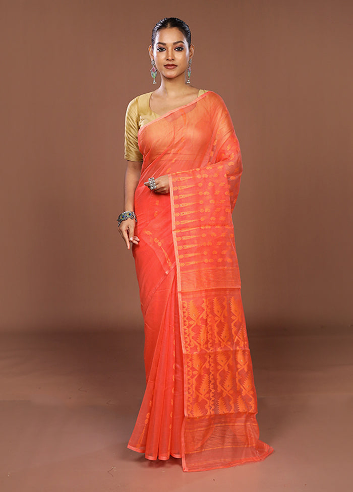 Pink Jamdani Cotton Saree Without Blouse Piece