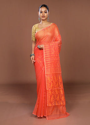 Pink Jamdani Cotton Saree Without Blouse Piece