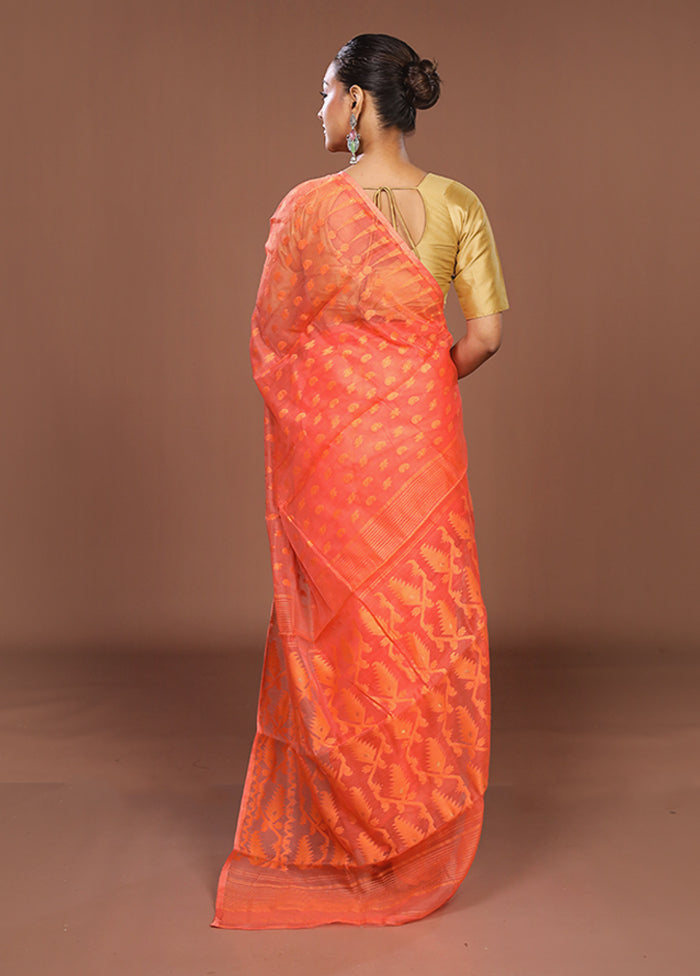Pink Jamdani Cotton Saree Without Blouse Piece